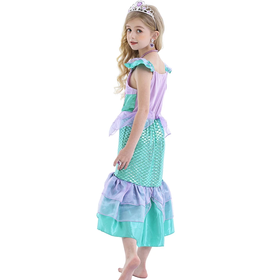 Girl Mermaid Princess Costume Kid Fancy Ariel Party Carnival Birthday Gift Summer Dress Shiny Sequin Mermaid Dress 2-10T