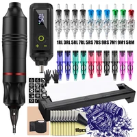 Kit de máquina de tatuaje con bolígrafo, juego de pluma de tatuaje rotativa con plantilla de transferencia de tatuaje inalámbrica, agujas de fuente de alimentación para impresora