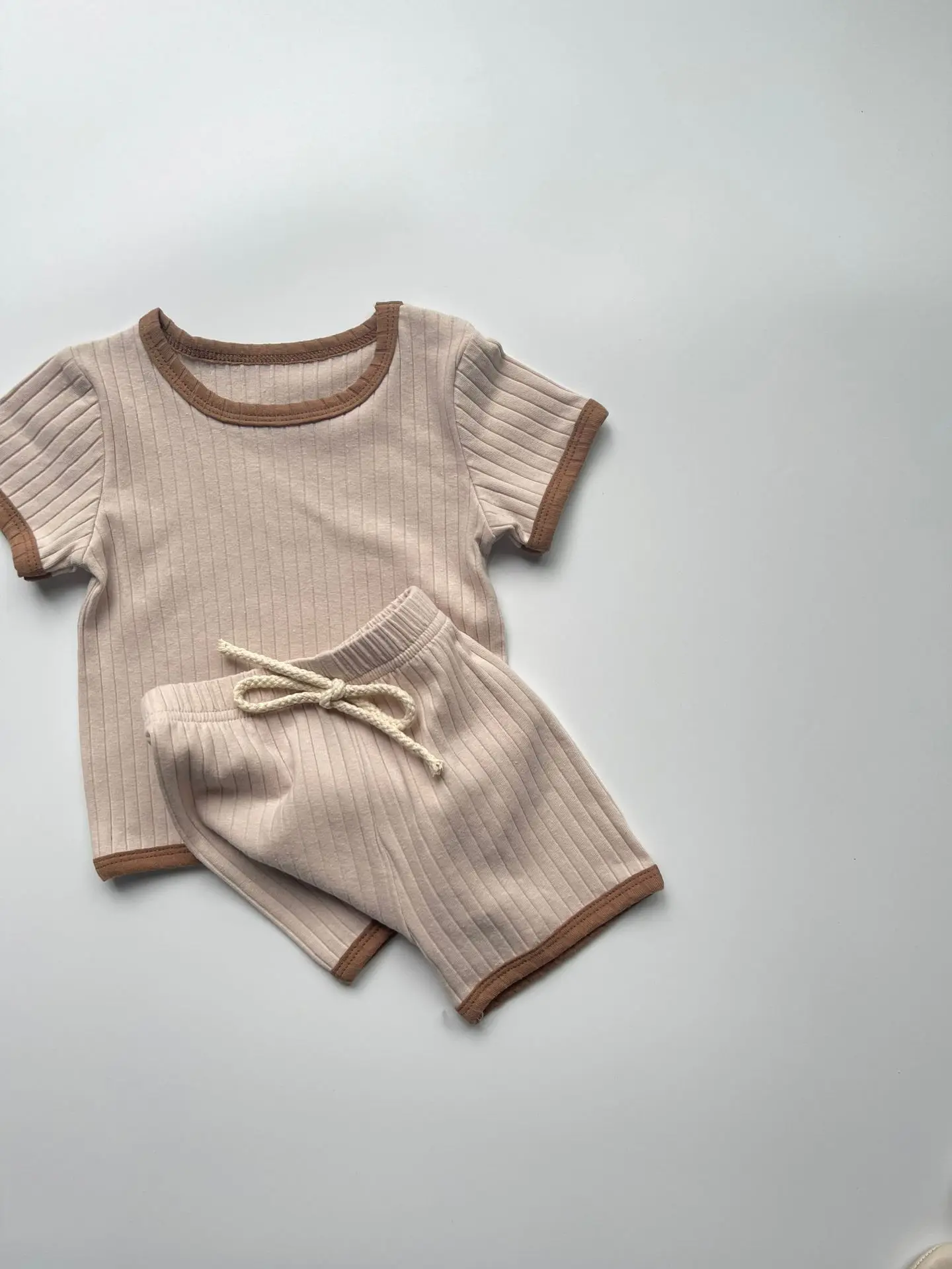 Summer New Baby Short Sleeve Casual Set Infant Boy Girl Solid Ribbed Tees + Shorts 2pcs Suit Cotton Breathable Toddler Outfits