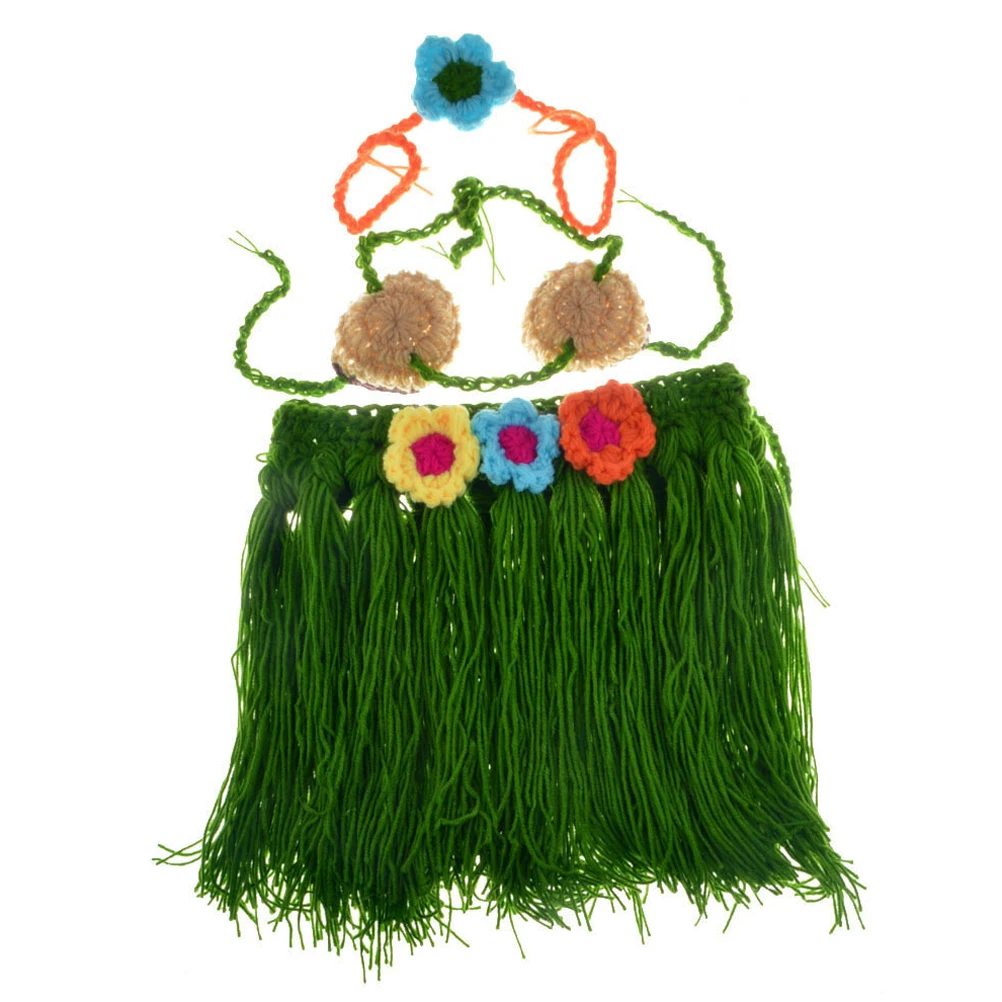

Girls Handmade Crochet Costume Set Newborn Photography Props Beach Party Clothing Skirt With Flowers Shower