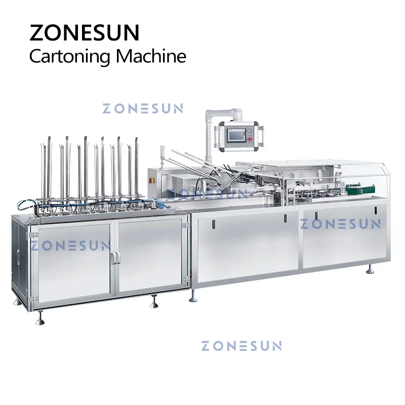 ZONESUN آلة تعبئة الكرتون الأوتوماتيكية الأفقية مصاصة تغذية صندوق أعمى زجاجة مستحضرات التجميل اليد كريم أنبوب التعبئة ZS-BP130D