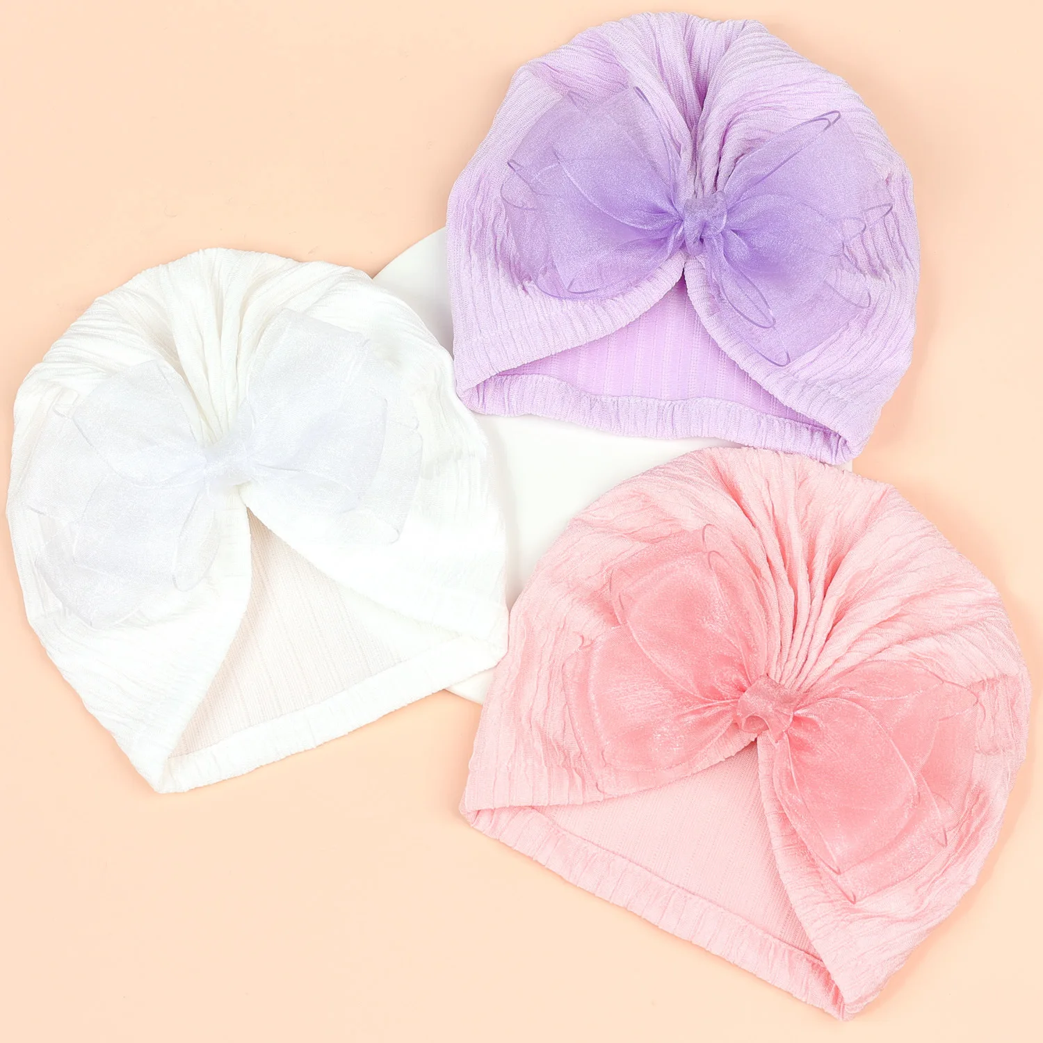 Baby Cotton Ribbed Turban Lace Bow HeadWaps Toddler Babes India Turban Hat for Kids Girls Boys Knitted Beanie Caps Baby Headwear