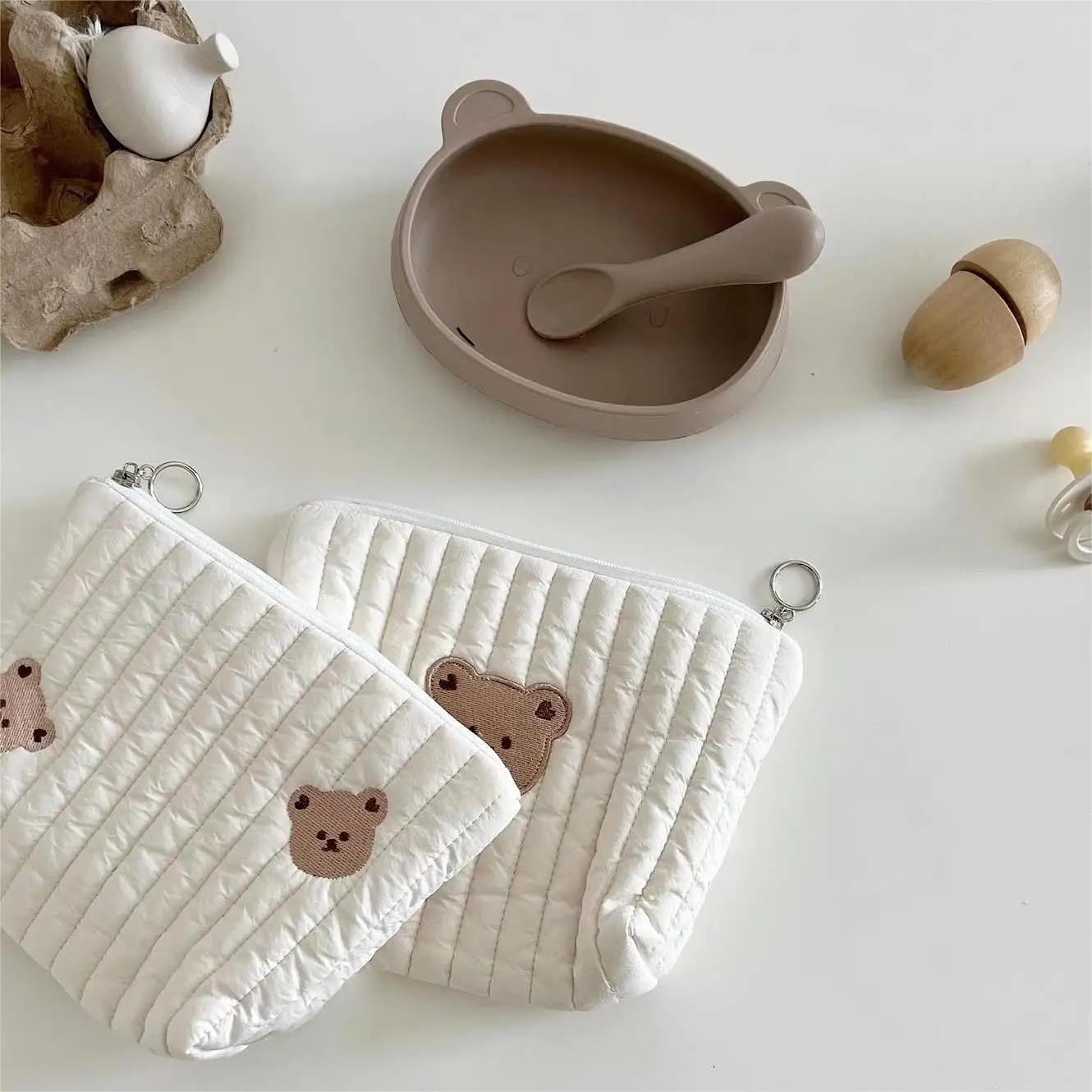 ins storage bag quilted embroidery cosmetic bag multifunctional diaper bear storage bag mommy bag