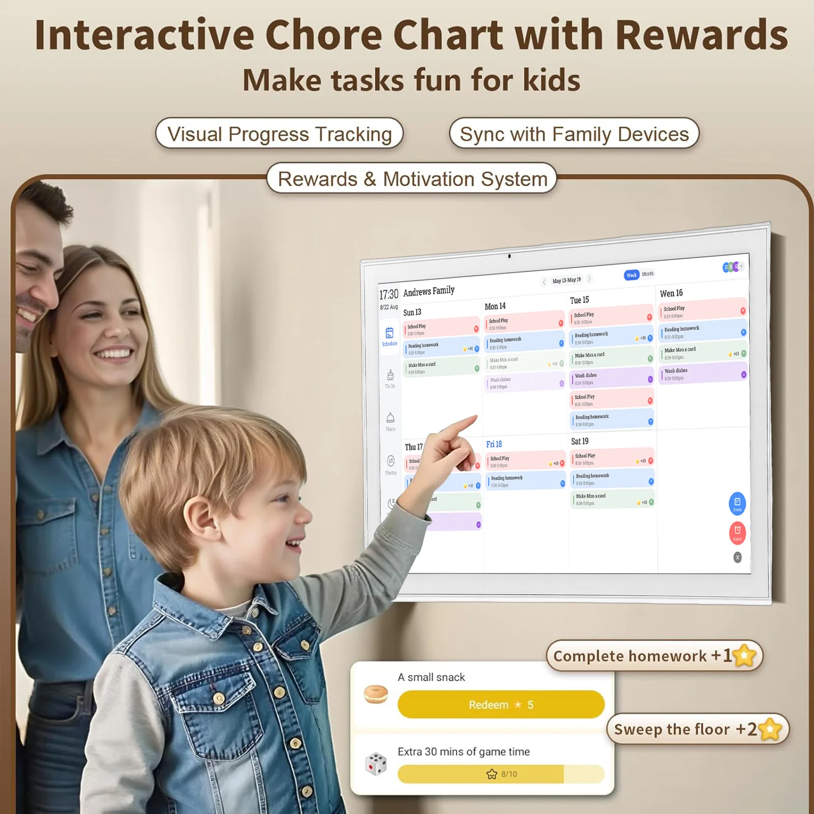 

21.5 Inch Digital Calendar 1920x1080P IPS Touch Screen Smart Family Planner Electronic Schedule Organizer Wall or Desk Mount