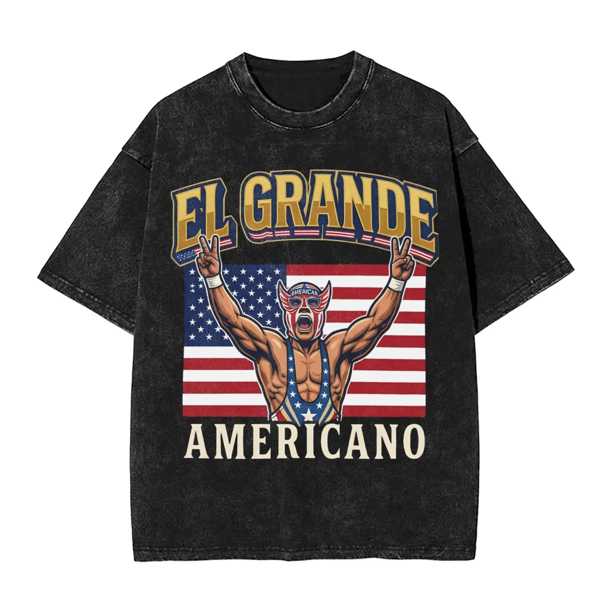 El Grande Americano Pro Wrestling  Accessories Washed T Shirts for Men Women Streetwear Hip Hop T-Shirt Graphic  Tees Tops