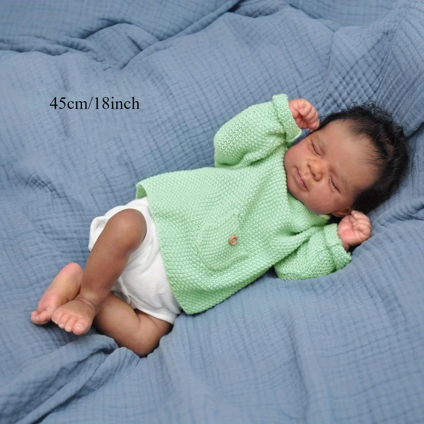 BZDOLL 45 CM Asleep Reborn Baby Doll Toy For Kids Full Vinyl Body Lifelike Black Brown Skin Smile Babies Doll Kid Birthday Gift