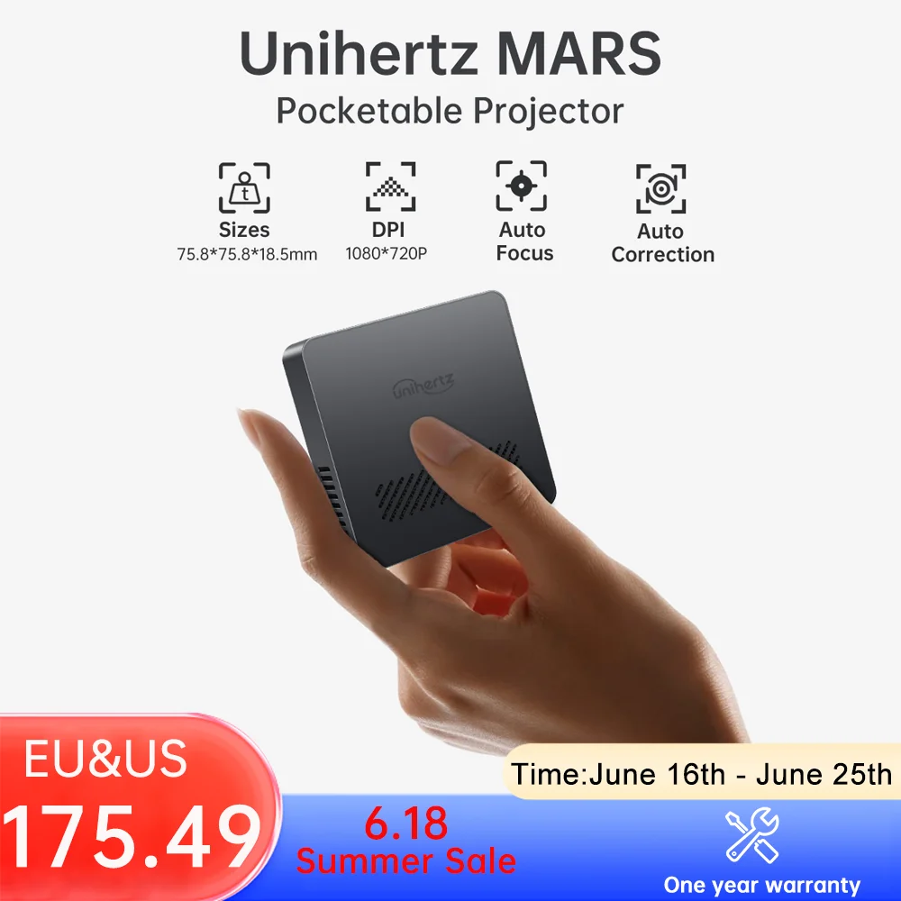 

US EU Uniehrtz 8849 MARS Mini Projector DLP Auto Focus & Key Projector Support Laptop, PC, Smartphone Portable Pocket Size