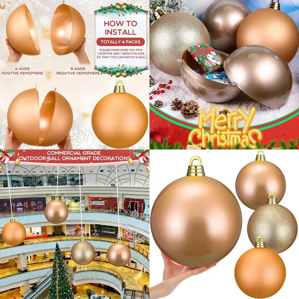 

Large 10-Inch Christmas Ball Ornaments - Vintage Gold Plastic Tree Hanging Decorations with Loop