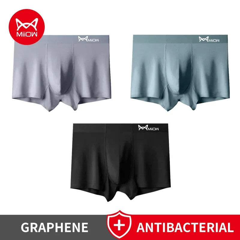 MiiOW 3Pcs Modal Men\'s Panties Seamless Cuffs Men Underpants Graphene Antibacterial Boxer Man Underwear Men Boxershorts Trunks