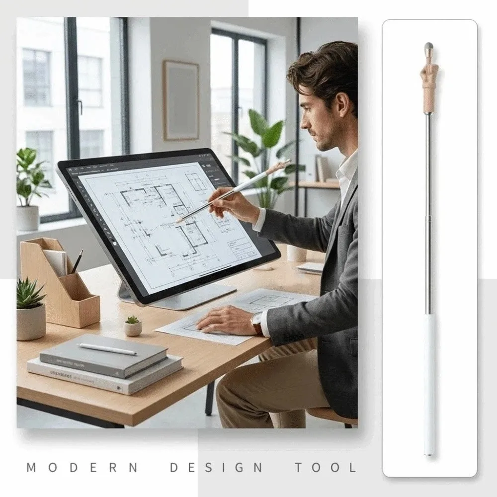 Stainless Steel Retractable Rod Telescopic Teacher Pointer Soft Stylus Tip Extendable Finger Reading Stylus