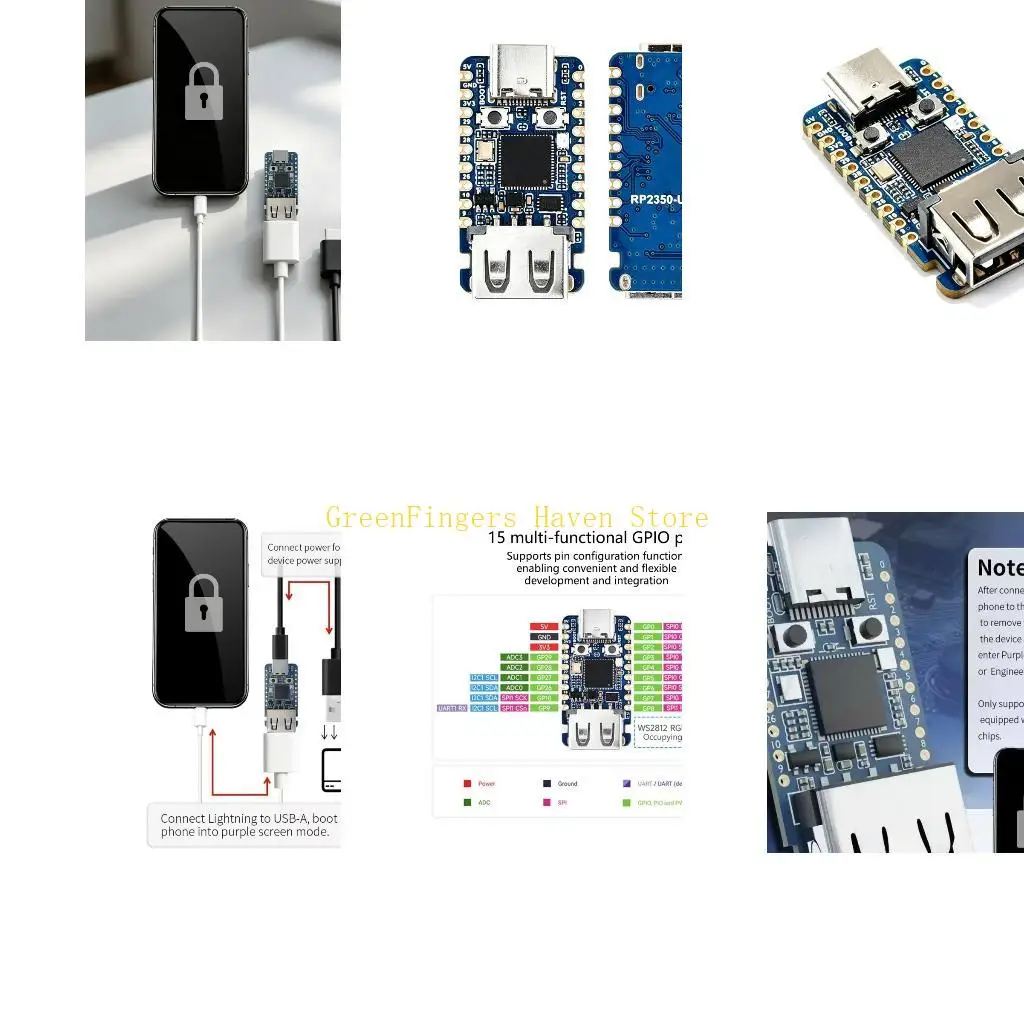 F68D USB-A Extension Development Board Circuit Card with P2350 Microcontroller, USB Type C Receptacle, 15 GPIO Lines and Small