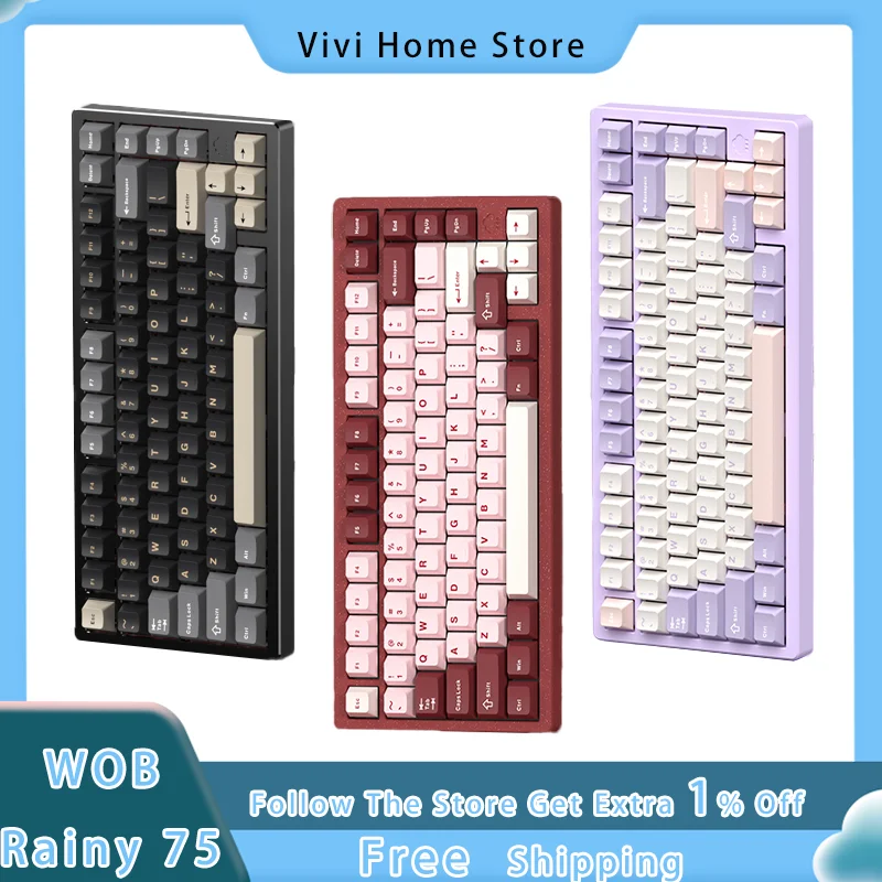 WOB Rainy 75 Customized Mechanical Keyboard 3-mode CNC Aluminum GASKET Hot swappable RGB Gaming Laptop Keyboard PC Accessories