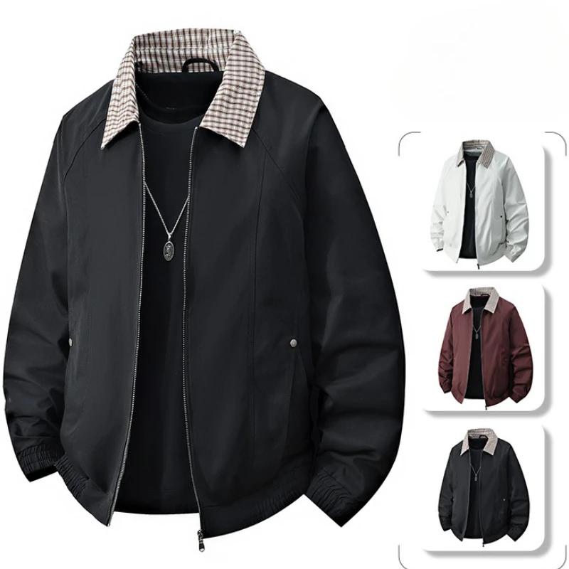 

2025 Autumn American Light Luxury Aviator Jacket Men Streetwear Contrast Plaid Lapel Coat Business Casual Jackets Men's Clothing
