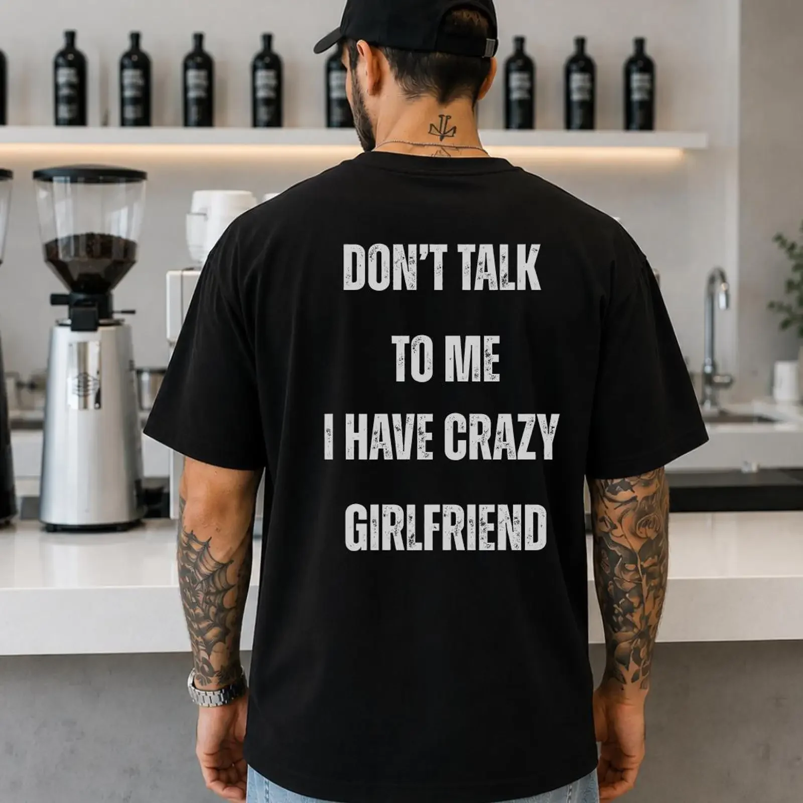 Men's Funny T shirt Don't Talk To Me I Have Crazy Girlfriend Cotton Boyfriend Relationship vintage Washed Soft Unisex graphic
