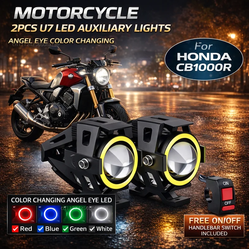 Waterproof Motorcycle LED Headlight 3000LMW U7 Motorbike LED Driving Fog Spot Light with Switch For HONDA CB1000R CB 1000R