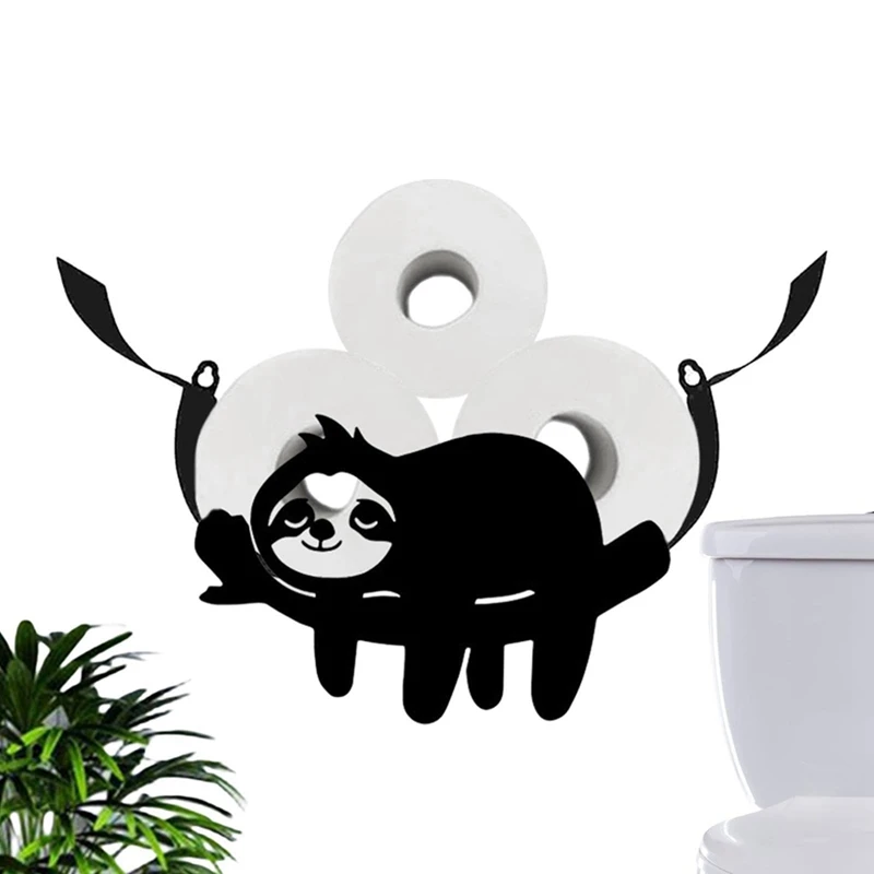 PORK-Durable Metal Sloth Toilet Paper Holder, Wall Mounted Roll Holder, Black Paper Storage, Perfect For Bathroom Decor