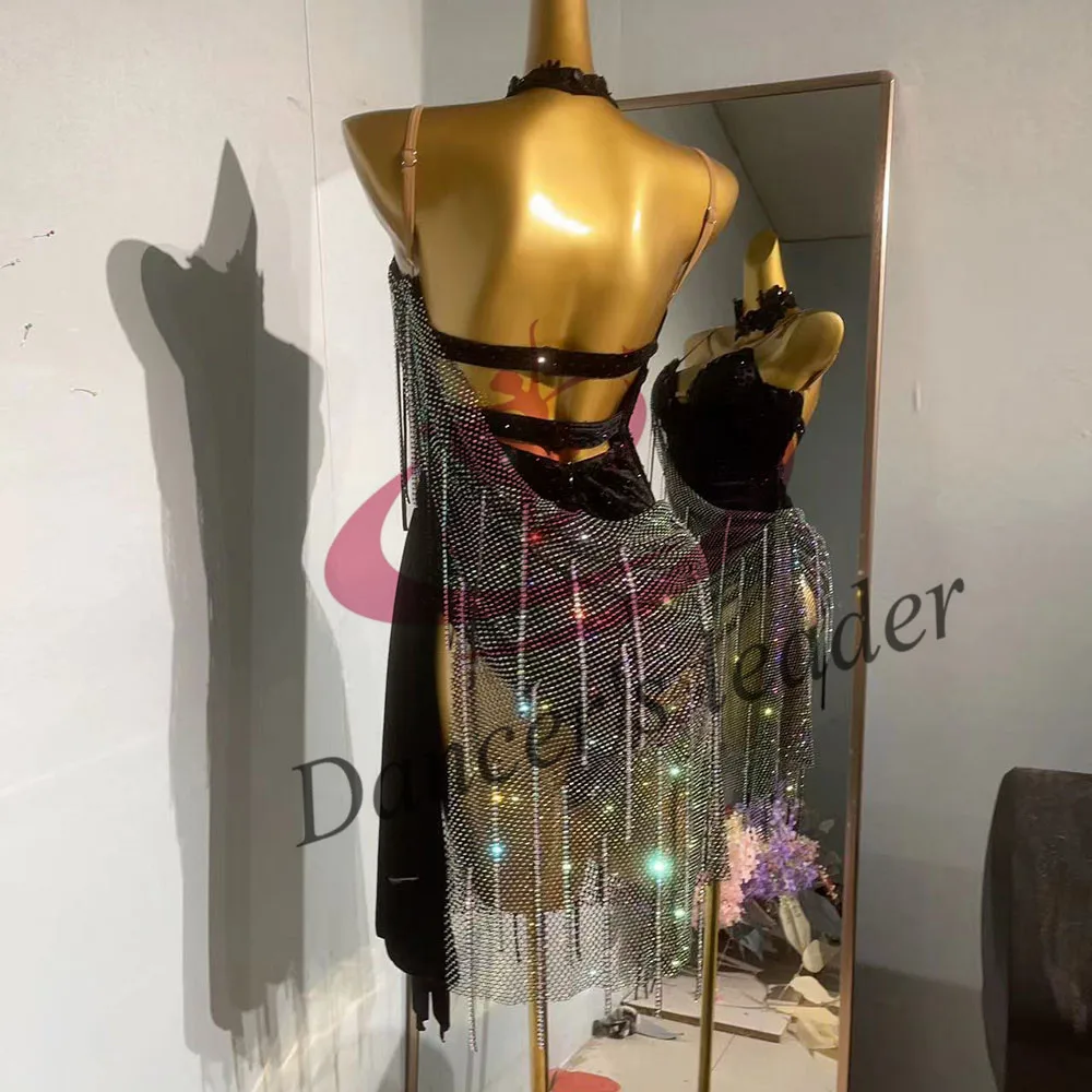 Vestido de dança latina high end personalizado diamante flashover capa suspender chacha tango feminino adulto palco roupas profissionais