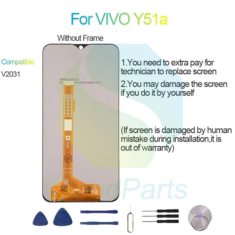 For VIVO Y51a Screen Display Replacement 2408*1080 V2031 For VIVO Y51a LCD Touch Digitizer