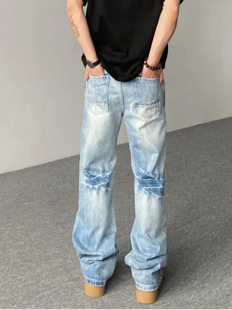 2026 Ropa Y2K Fashion Lightning Pattern Washed Blue Baggy Jeans Pants For Men Clothing Straight Casual Vintage Denim Trousers