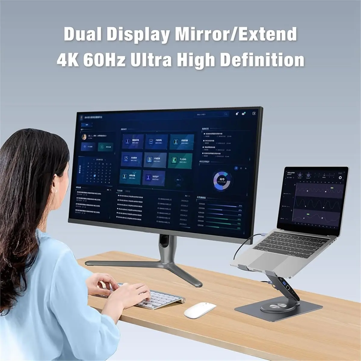 Stable- 11-in-1 Adjustable Laptop Stand with Docking Station, Aluminum Laptop Riser with USB Hub for MacBook Pro Air/Dell