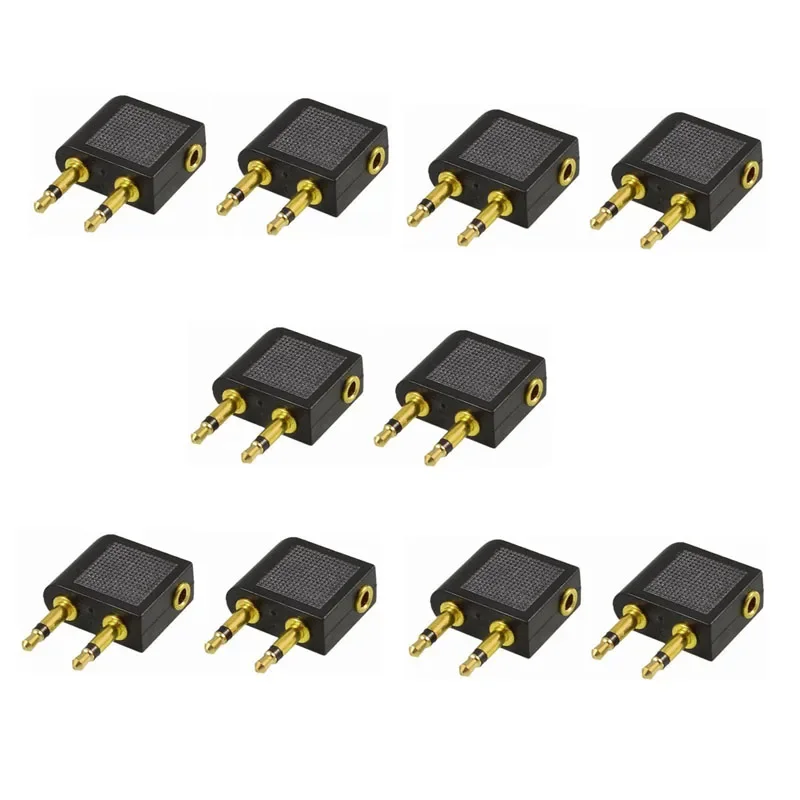 

Lot 10pcs Banggood 3.5mm Female to Dual 3.5mm Male Mono Airline Airplane Headphone Jack Audio Cable Plug Adapter Gold Plane