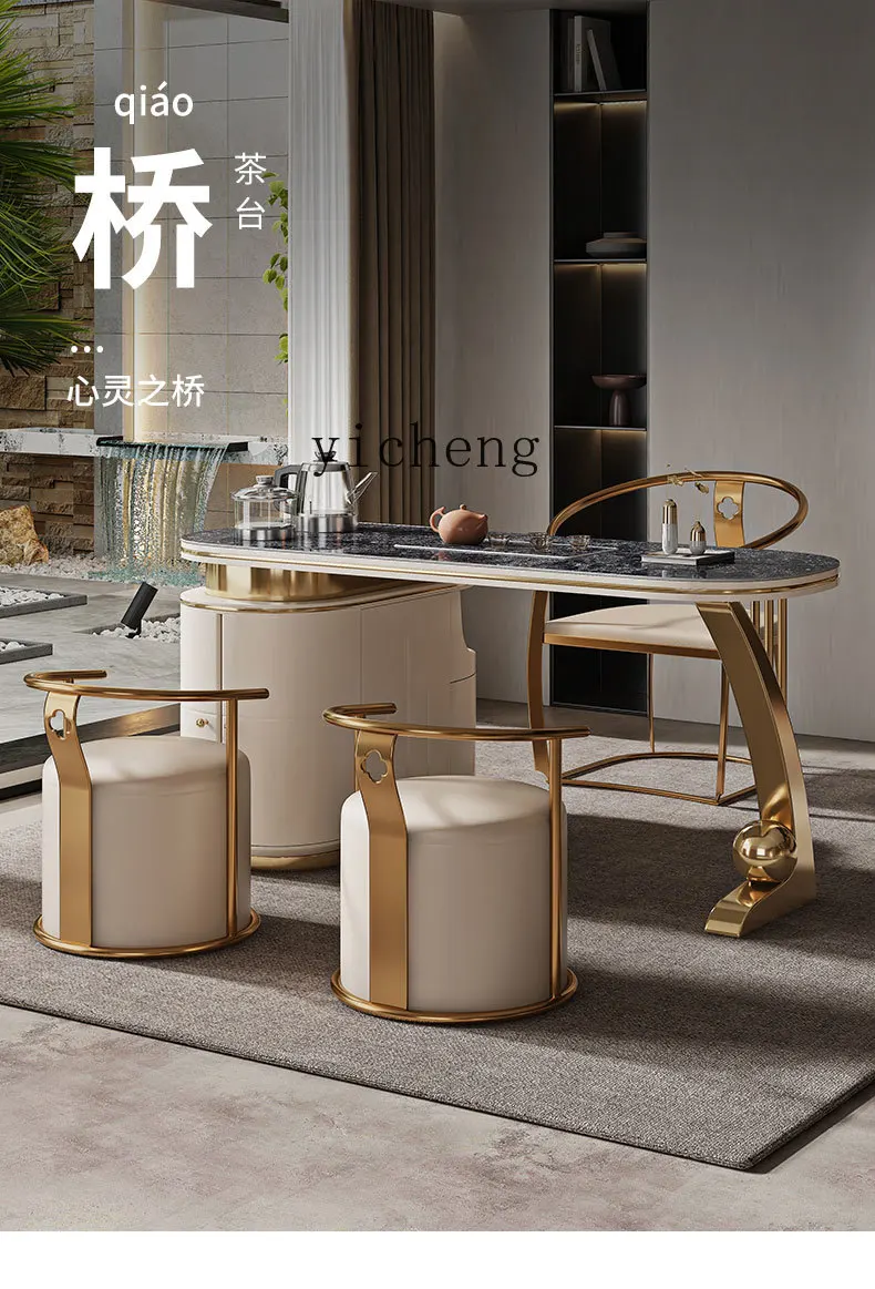 

Balcony Tea Table for Home Use, Small Apartment Kung Fu Tea Table, Rock Board Tea Brewing Table and Chair Set