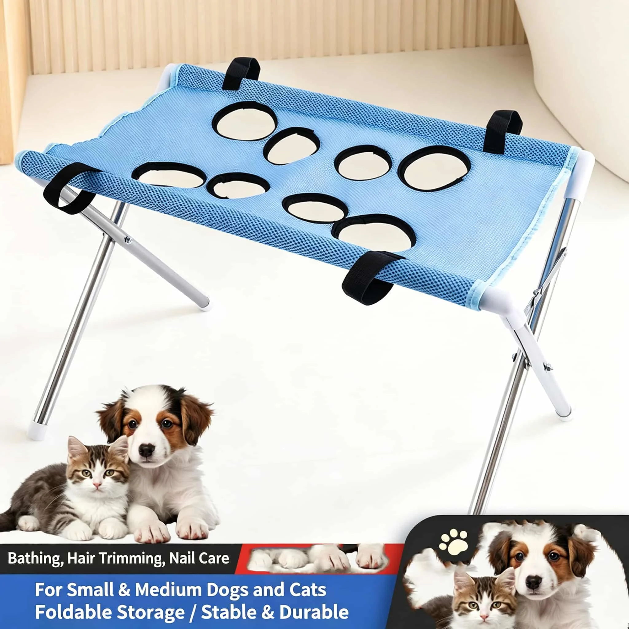 Foldable Pet Grooming Hammock Stand Dog Cat Bathing Drying Table Nail Trimming Holder Helper Adjustable Restraint Rack For Pets