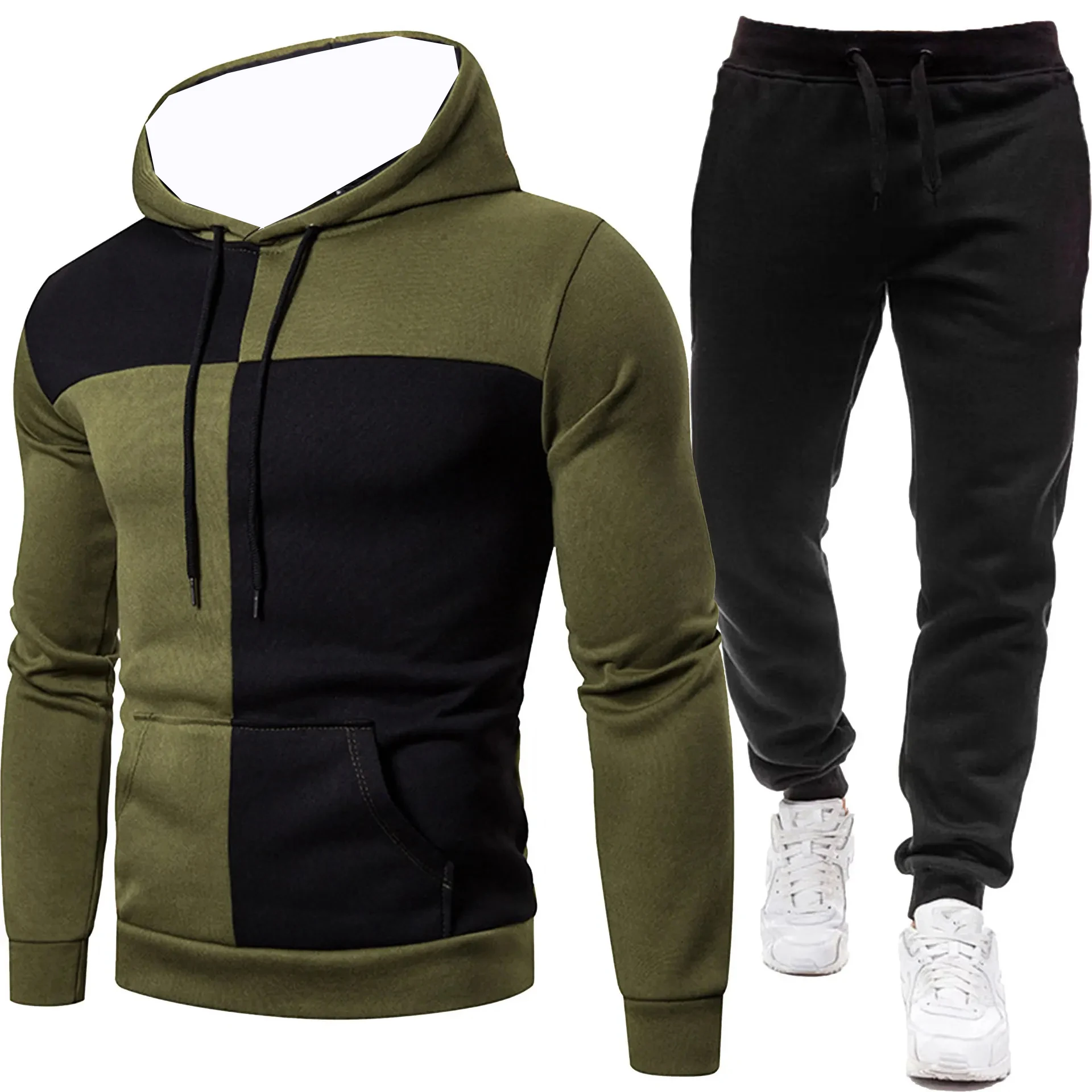 Autunno/Inverno Y2KSet sportivo con cappuccio con giunture stampate Moda popolare casual da uomo, moda più venduta, set sportivo in due pezzi