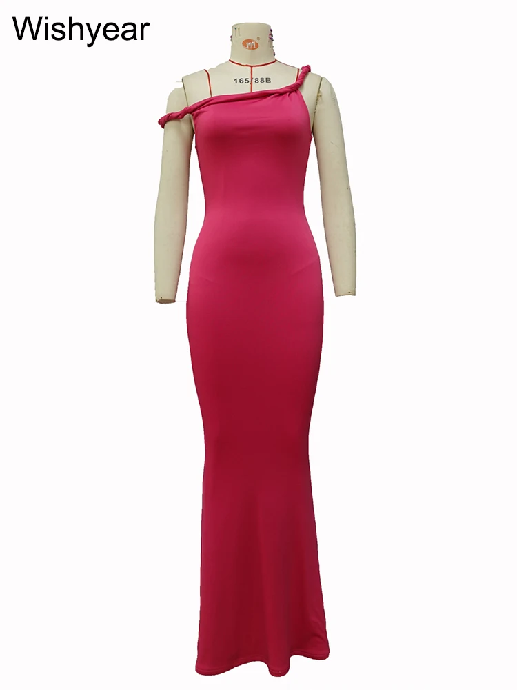 Wishyear een schouder backless sexy zeemeermin maxi-jurk vrouwen effen mouwloze bodycon club verjaardagsfeestje elegante vestidos 2025