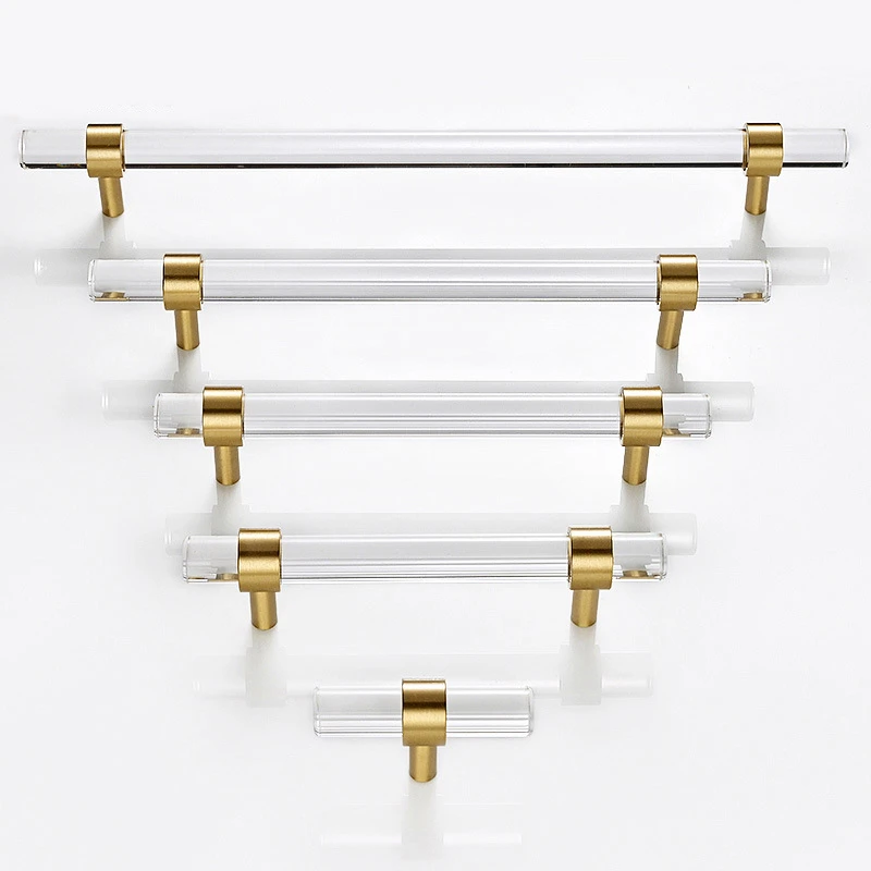 

Gold Transparent Hardware Door Handle Acrylic Kitchen Furniture Handles Wardrobe Drawer Door Knobs Golden Brass Handle