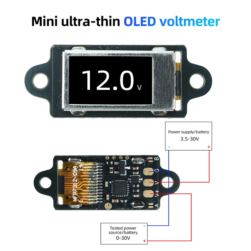 DC 0-30V Ultra-Thin Mini Digital Voltmeter with 0.5-inch OLED Display 12bit High-precision Voltage Meter 5Hz/10Hz Adjustable
