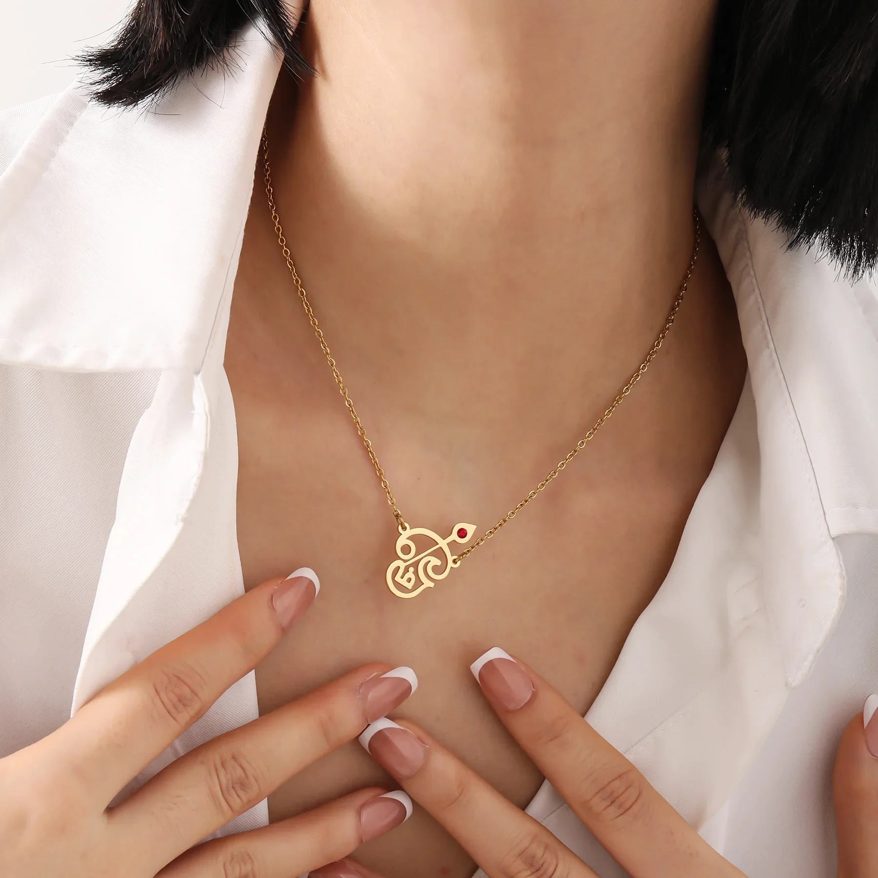 India Tamil Om Symbol Pendant Stainless Steel Necklace Birthstone Om Shiva Symbol Yoga Vintage Jewelry Holiday Gift for Women