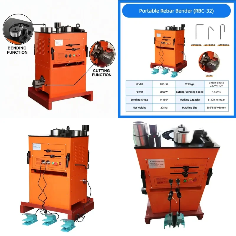 for RBC32 Single Phase Steel Bar Bending and Cutting Machine 6-32mm Portable Rebar Bender Cutter