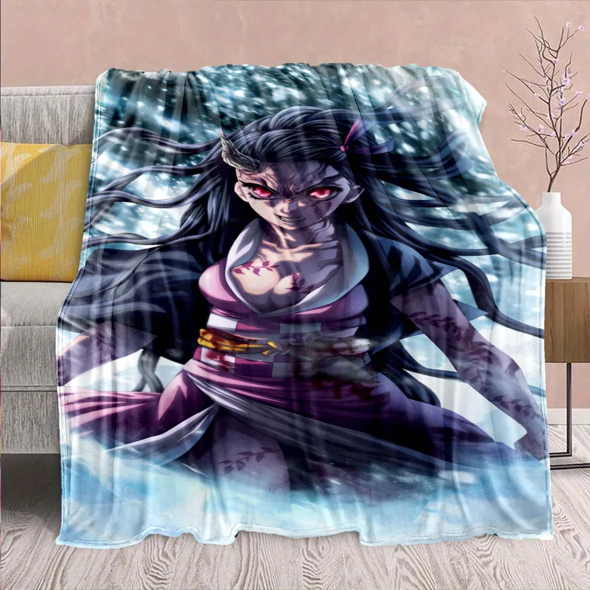 Demon Slayer Anime Flannel Blanket - Soft Warm Perfect for Sofa, Bedding Camping Travel Office Home Decor -QJY