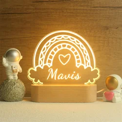 Custom LED Night Light with Wooden Base,Baby Night Light,Cute Rainbow Lamp,Personalized Night Light,Baby Girl Gift