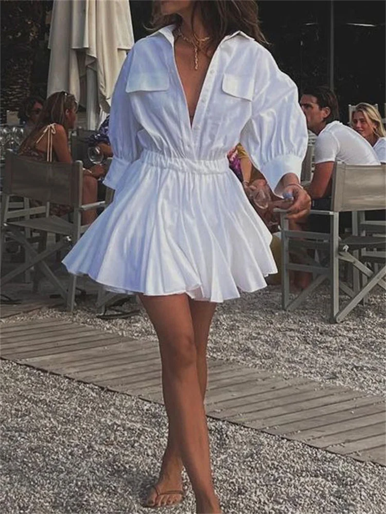 Tossy Casual Elegante Weibliche Plissee Kleid Patchwork Revers Tasche Shirts Schlank Kurzarm Hohe Taille Kleid frauen Solide Kleid