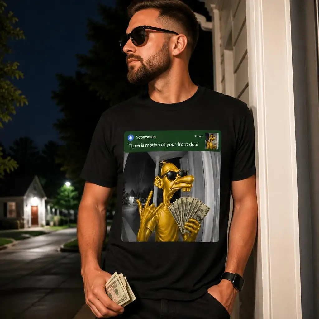 There is Motion At Your Front Door Funny Neegy Meme T Shirts Casual Tees Short Sleeve Round Collar T-Shirt Pure Cotton Tops