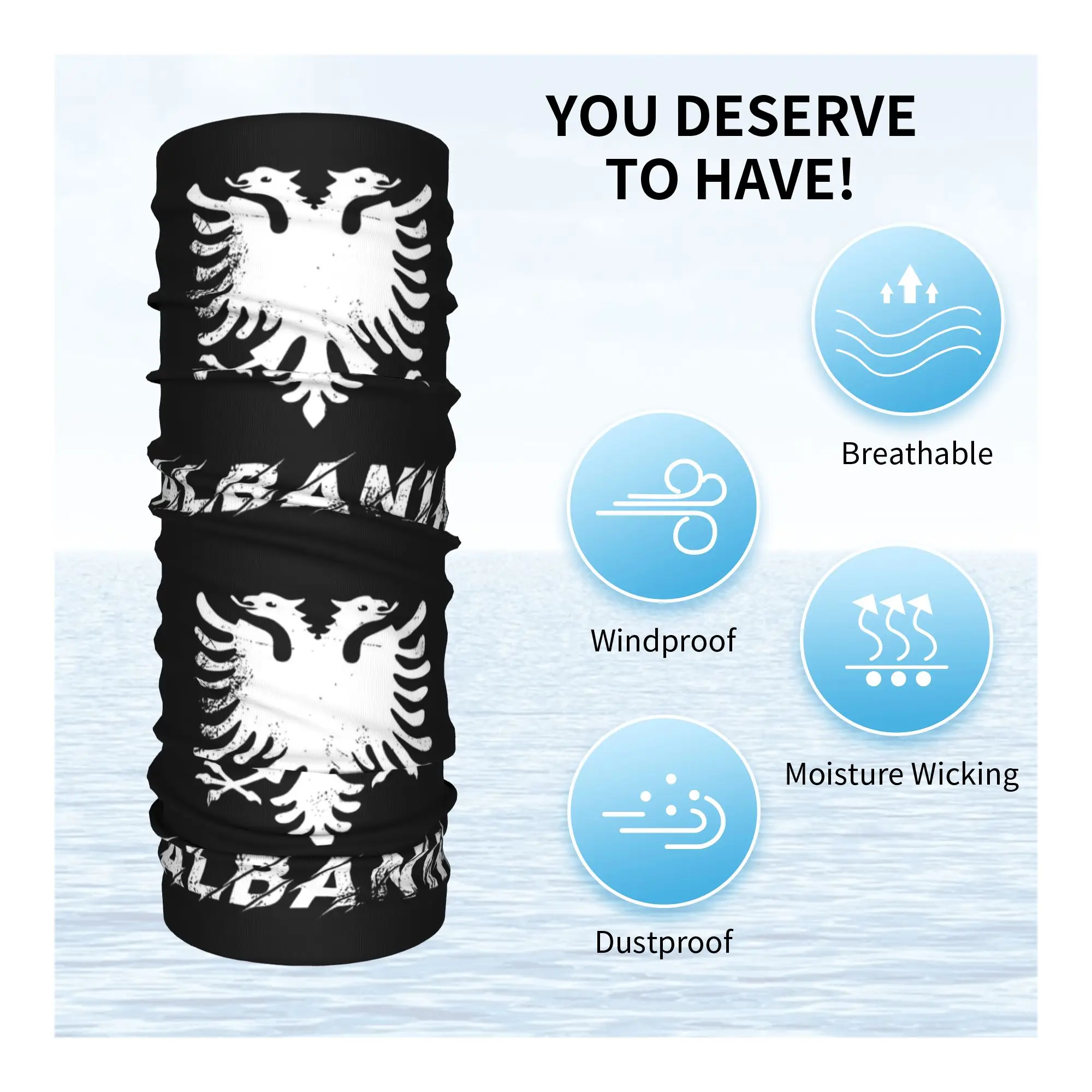 Custom Albania Eagle Flag Neck Gaiter Women Men UV Protection Winter  Bandana Scarf for Ski image 3