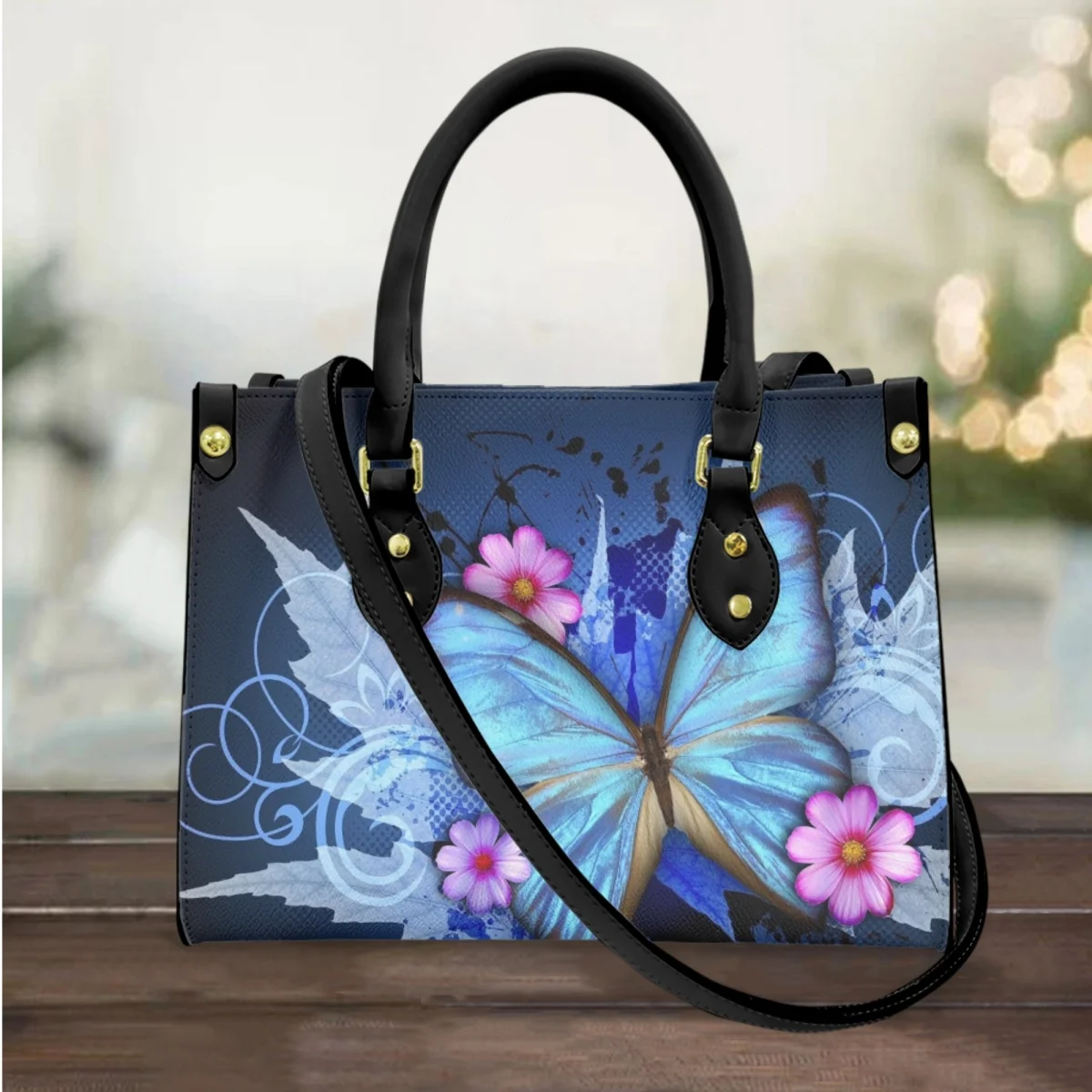 

FORUDESIGNS Beautiful Butterfly Pattern Handbag Female Fashion Leather Tote Bags One Shoulder Shopping Out Evening Bags