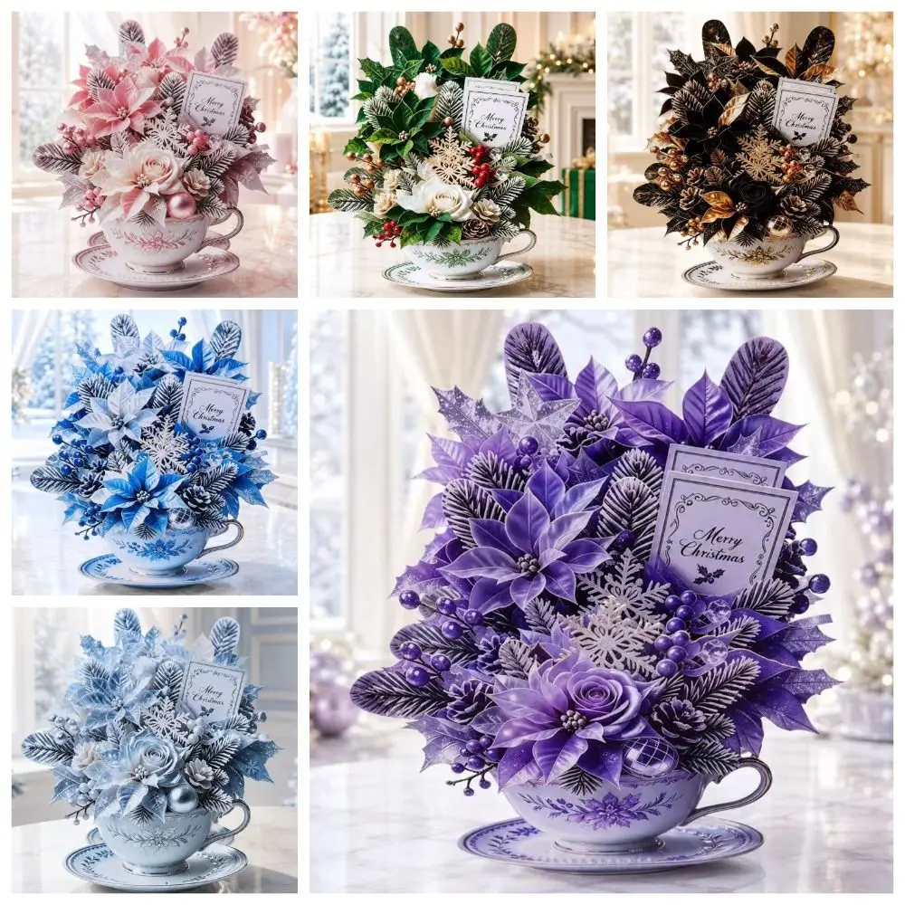 3D Pop Up Teacup Card with Envelope & Message Note Home Decor Floral Bouquet Cards Surprise Best Wishes Christmas Greeting Cards