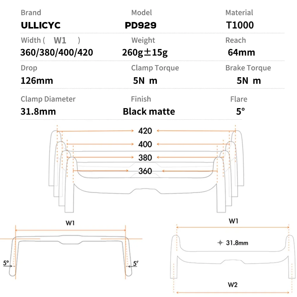 ULLICYC AERO And Lightweight Road Handlebar 360mm/380mm/400mm/420mm Matt Fully Integrated Cables Bicycle Gravel HandleBar,T1000