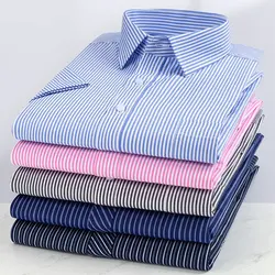 Summer thin men's business short-sleeved shirt professional dress stripes casual ironing office social shirt slim fit