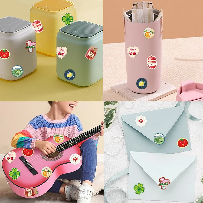 500 قطعة من ملصقات لف الفاكهة على شكل عنصر كرتوني، ملصقات فنية جمالية للكمبيوتر المحمول، خوذة زجاجة مياه للهاتف، شارات تزيين مقاومة للماء #5