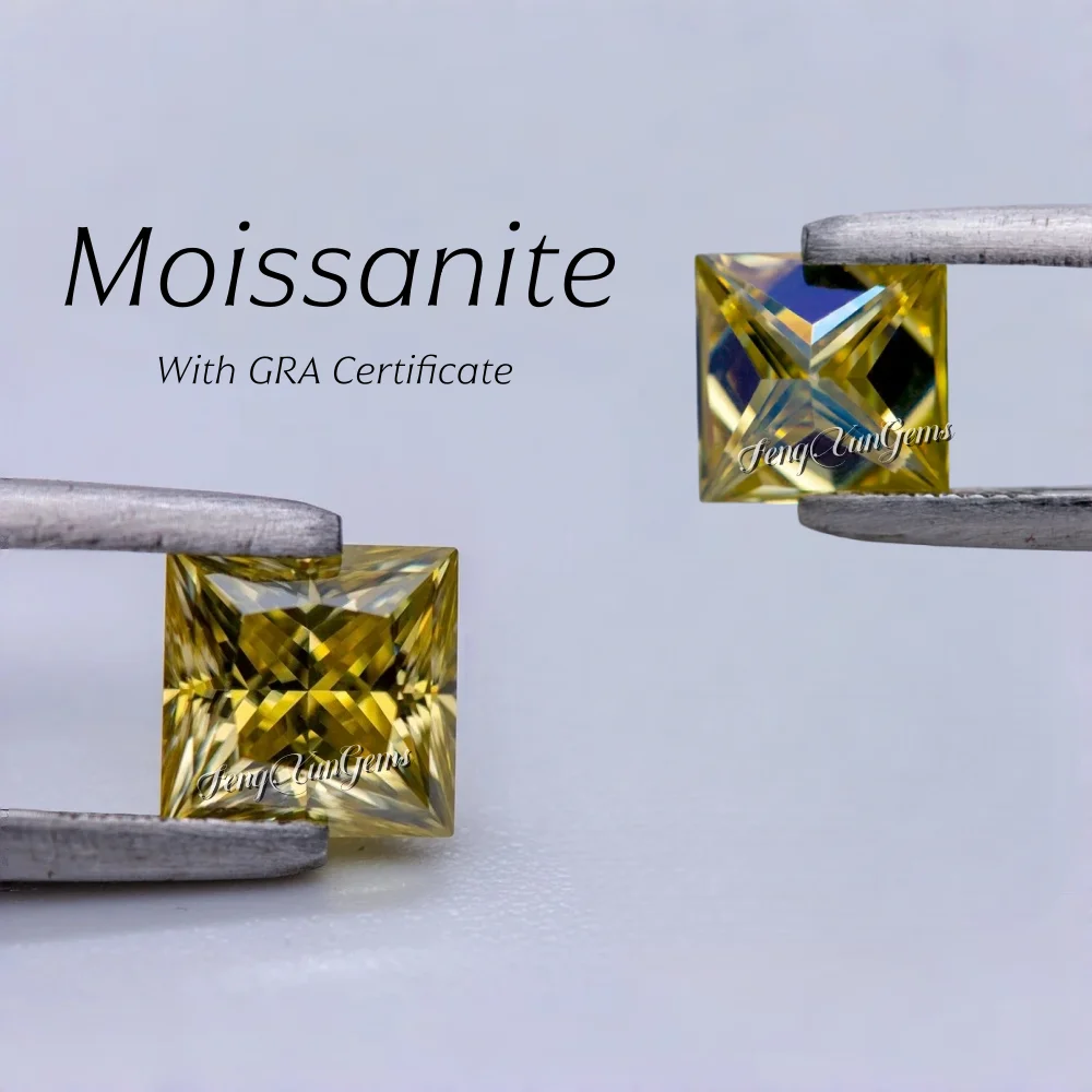 

Princess Moissanite Gemstone 0.3ct to 6ct Pass diamonds Test VVS1 with GRA Certificate Lemon Yellow Loose Gems for inlay Jewelry