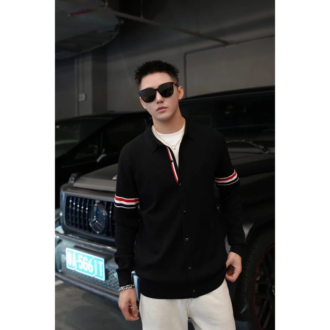 

Осенне-зимний новый свободный вязаный кардиган унисекс с узором в полоску, легкий роскошный свитшот