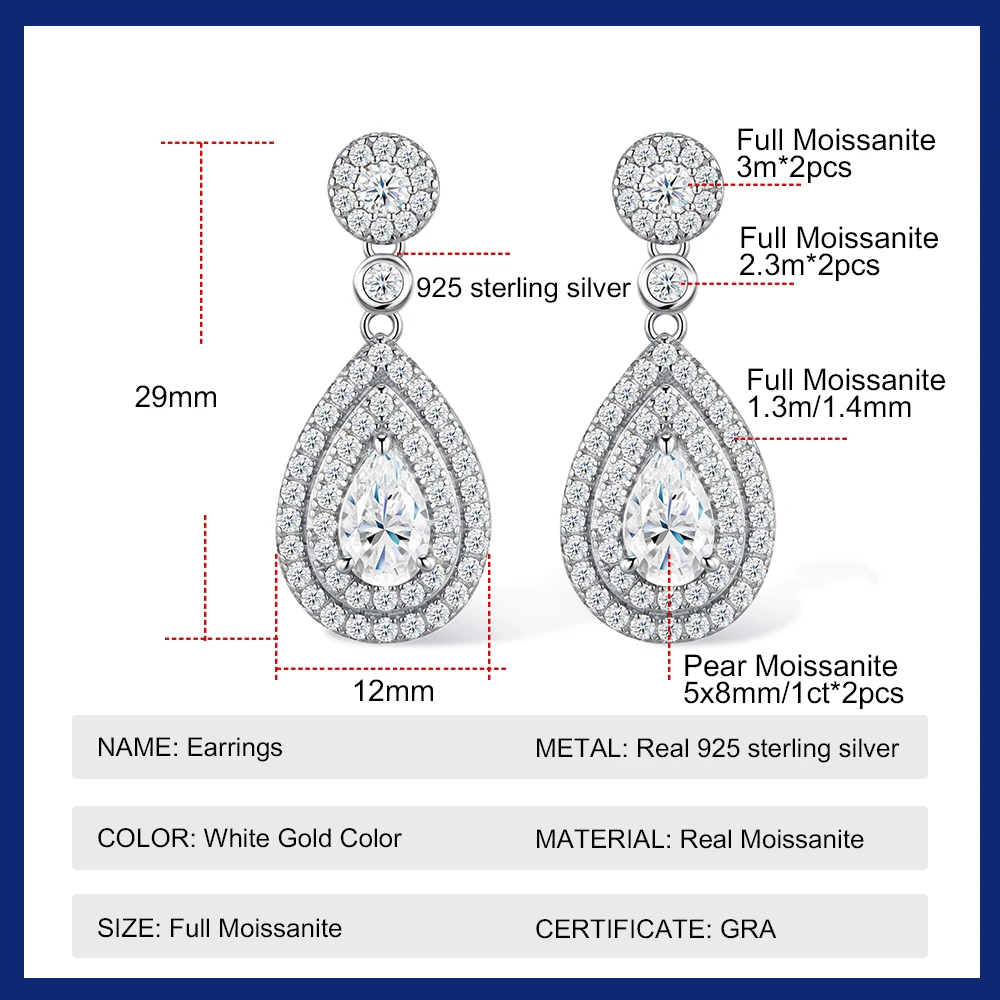 3.57cttw Pear Cut Moissanite Dangle Earrings for Women S925 Sterling Silver Waterdrop Diamond Drop Earring Wedding Party Jewelry