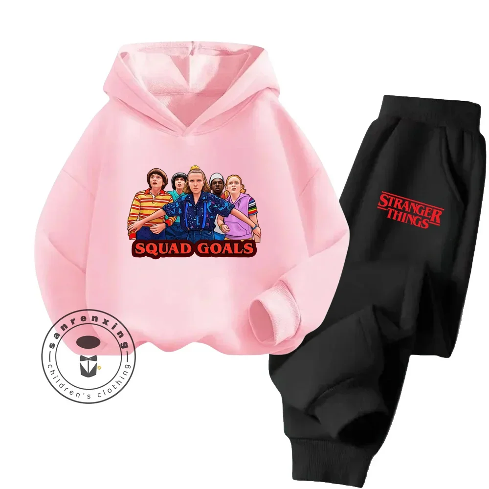 Stranger Things Long Sleeve Hoodie Pant Set Cozy Popular Fall Winter Series Soft Warm Stylish Ideal for Kids Sports Hoodie Set