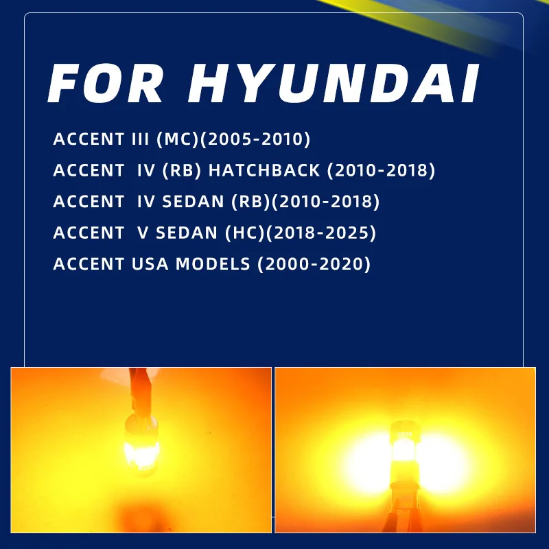 2pcs Car LED Turn Signal Lights Bulbs For Front Rear Direction Indicator Amber For Hyundai Accent 3/4/5 2012 2013 2014 2021 2022