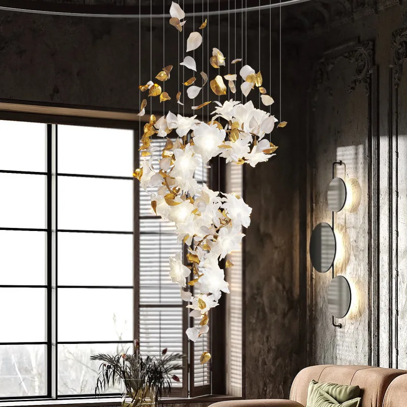 Hanging Lamps Staircase Chandelier Ceiling Light Fixture Home and Decoration Chandelier Modern Luxury Hotel Decor Pendant Lamp