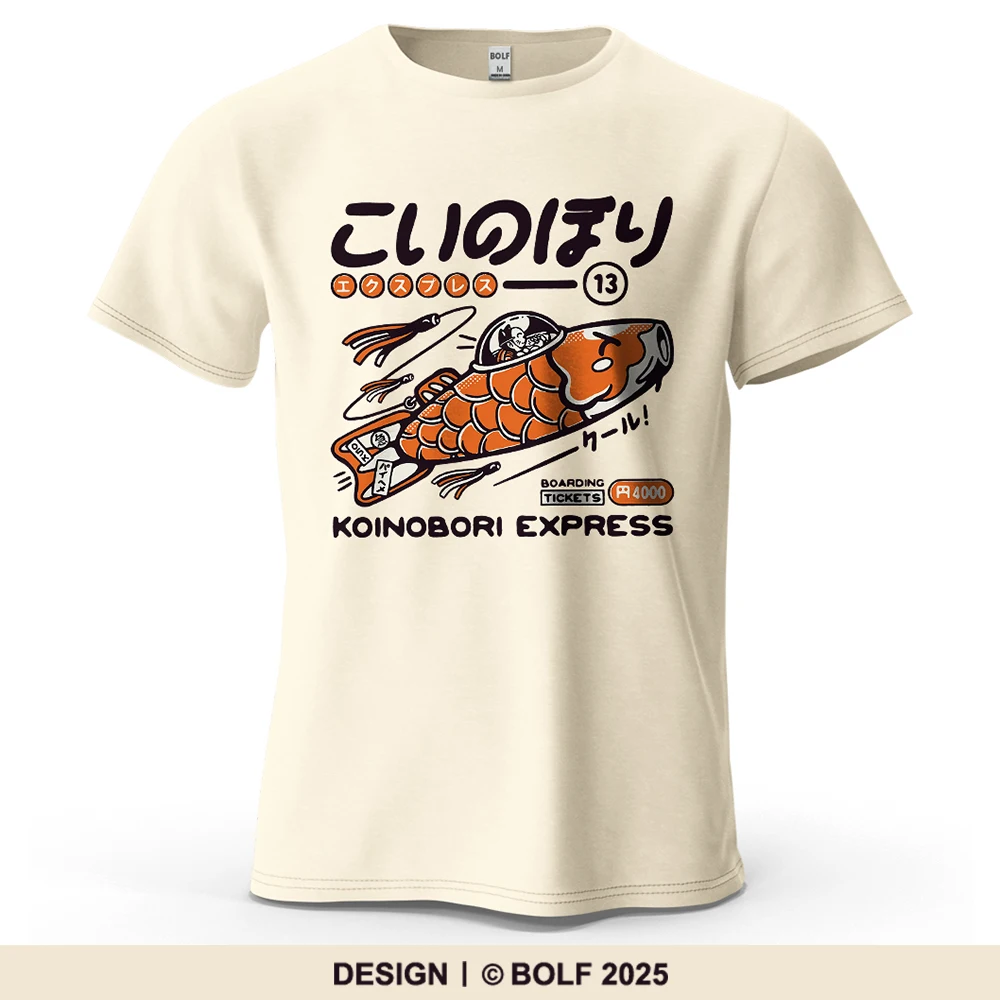 Koinobori Express Printed Men's T-Shirt 100% Cotton Oversized Harajuku Graphic Tees for Women Tops Tees Casual Streetwear